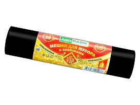 Мешки для мусора 120 л, с завязками, черные, в рулоне 10 шт., ПНД, 15 мкм, 800х750 мм, VIP, Z12010black в Черкесске