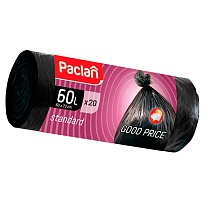 Мешки для мусора 60 л, черные, в рулоне 20 шт., ПНД, 7,4 мкм, 720х600 мм, PACLAN, 600820 в Черкесске