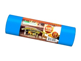 Мешки для мусора 120 л, с завязками, синие, в рулоне 10 шт., ПНД, 15 мкм, 800х750 мм, VIP, Z12010blue в Черкесске