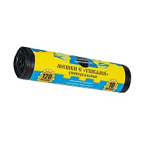 Мешки для мусора 120 л, с ушками, черные, в рулоне 10 шт., ПНД, 13 мкм, 1050х680 мм, Крепакоф, 4607075710436 в Черкесске