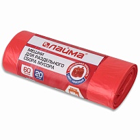 Мешки для мусора 60 л, красный, в рулоне 20 шт., ПНД, 10 мкм, 680х580 мм, LAIMA, 606702 в Черкесске