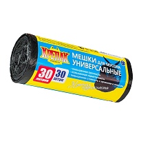 Мешки для мусора 30 л, черные, в рулоне 30 шт., ПНД, 9 мкм, 600х500 мм, Крепак, 4607075710108 в Черкесске
