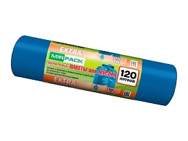 Мешки для мусора 120 л, синие, в рулоне 10 шт., ПНД, 14 мкм, 1100х700 мм, EXTRA, ex1201802 в Черкесске