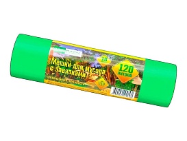 Мешки для мусора 120 л, с завязками, зеленые, в рулоне 10 шт., ПНД, 15 мкм, 800х750 мм, VIP, Z12010green в Черкесске