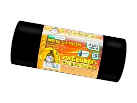 Мешки для мусора 300 л, черные, в рулоне 10 шт., ПВД 70 мкм, 1400х1000 мм, PREMIUM+, 30010160 в Черкесске