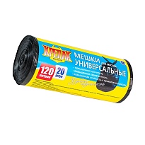 Мешки для мусора 120 л, черные, в рулоне 20 шт., ПНД, 15 мкм, 1100х700 мм, Крепак, 4607075710207 в Черкесске