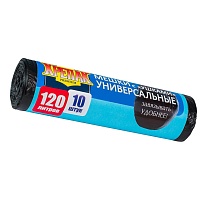 Мешки для мусора 120 л, с ушками, черные, в рулоне 10 шт., ПНД, 15 мкм, 1100х700 мм, Крепак, 4607075710474 в Черкесске