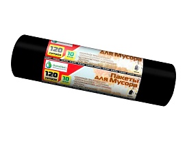 Мешки для мусора 120 л, черные, в рулоне 10 шт., ПНД, 12 мкм, 1100х700 мм, MIRPACK Classik, 1201011 в Черкесске