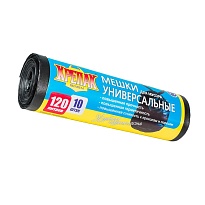 Мешки для мусора 120 л, черные, в рулоне 10 шт., ПНД, 15 мкм, 1100х700 мм, Крепак, 4607075710214 в Черкесске