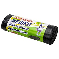 Мешки для мусора 160 л, черные, в рулоне 10 шт., ПВД, 23 мкм, 1200х900 мм, Любаша, 607681 в Черкесске