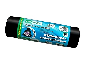 Мешки для мусора 220 л, черные, в рулоне 10 шт., ПВД, 45 мкм, 1250х930 мм, PREMIUM+, 2201068 в Черкесске