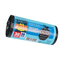 Мешки для мусора 30 л, с ушками, черные, в рулоне 30 шт., ПНД, 9 мкм, 600х500 мм, Крепак, 4607075710450 в Черкесске