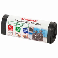 Мешки для мусора 90 л, черные, в рулоне 10 шт., ПВД, 25 мкм, 950х600 мм, LAIMA, 605332 в Черкесске