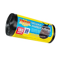 Мешки для мусора 180 л, черные, в рулоне 30 шт., ПНД, 20 мкм, 1150х800 мм, Крепак, 4607075710139 в Черкесске