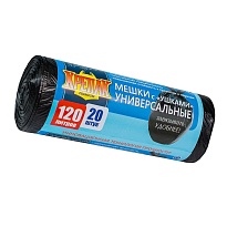 Мешки для мусора 120 л, с ушками, черные, в рулоне 20 шт., ПНД, 15 мкм, 1100х700 мм, Крепак, 4607075710368 в Черкесске