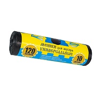 Мешки для мусора 120 л, с ушками, черные, в рулоне 10 шт., ПНД, 13 мкм, 1050х680 мм, Крепакоф, 4607075710252 в Черкесске