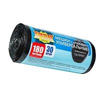 Мешки для мусора 180 л, с ушками, черные, в рулоне 30 шт., ПНД, 20 мкм, 1150х800 мм, Крепак, 4607075710399 в Черкесске