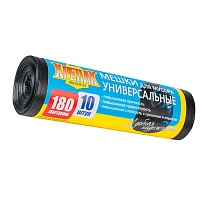 Мешки для мусора 180 л, черные, в рулоне 10 шт., ПНД, 20 мкм, 1150х800 мм, Крепак, 4607075710481 в Черкесске