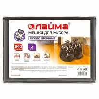 Мешки для мусора 240 л, черные, в пачке 5 шт., ПВД 60 мкм, 1400х900 мм, LAIMA, 601394 в Черкесске