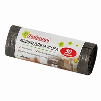 Мешки для мусора 30 л, черные, в рулоне 20 шт., ПНД, 5 мкм, 550х470 мм, Любаша эконом, 605329 в Черкесске
