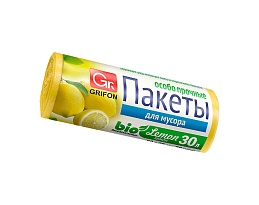 Мешки для мусора 30 л, ароматизированные, Лимон, желтые, в рулоне 20 шт., ПНД, 9 мкм, 560х530 мм, GRIFON Aroma, 101-020 Li в Черкесске