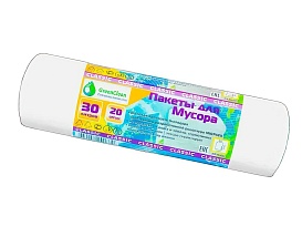 Мешки для мусора 30 л, белые, в рулоне 20 шт., ПНД, 7 мкм, 600х500 мм, MIRPACK Classik, 302042 в Черкесске