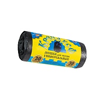 Мешки для мусора 30 л, с ушками, черные, в рулоне 30 шт., ПНД, 8 мкм, 580х460 мм, Крепакоф, 4607075710238 в Черкесске
