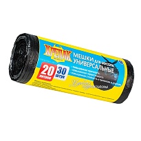 Мешки для мусора 20 л, черные, в рулоне 30 шт., ПНД, 10 мкм, 550х440 мм, Крепак, 4607075710092 в Черкесске
