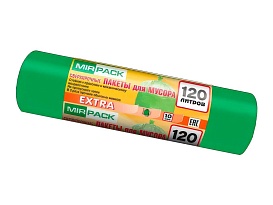 Мешки для мусора 120 л, зеленые, в рулоне 10 шт., ПНД, 14 мкм, 1100х700 мм, EXTRA, ex1201804 в Черкесске