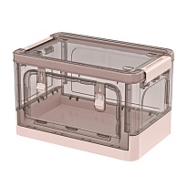 Ящик пластиковый складной прозрачный коричневый, дно розовое, 360х235х230 мм, с колесиками в Черкесске